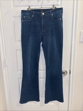 Quince Dark Wash Flare Jeans High Rise Stretch Organic Cotton Size 31